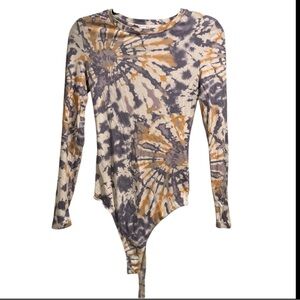 ELODIE Long Sleeved Tie-dye Ribbed Bodysuit,‎ S